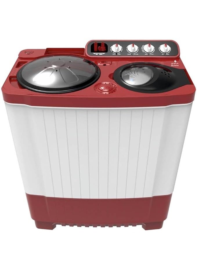 gratus 10 KG Top‑Load Semi‑Automatic Washing Machine | White/Maroon | Lint Filter & Spin‑Dry | Made in India | Model GSWM100IVDX - Image 1