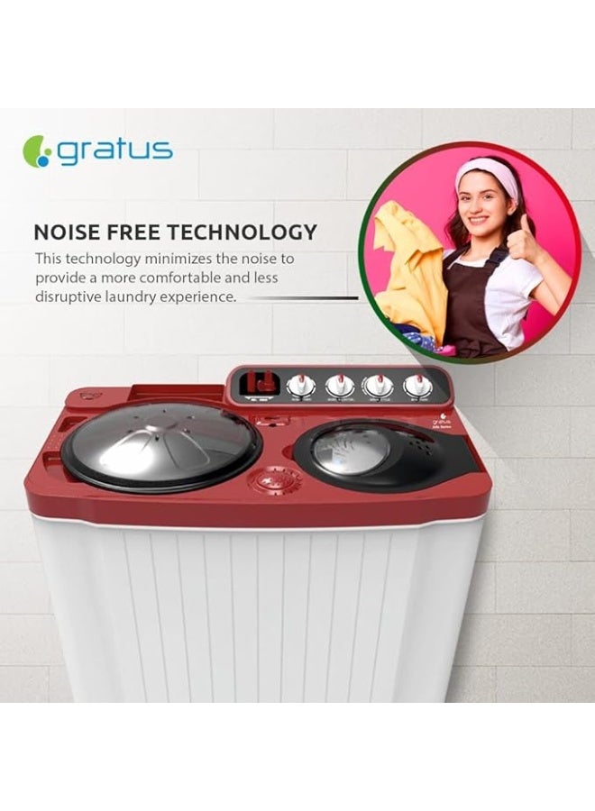gratus 10 KG Top‑Load Semi‑Automatic Washing Machine | White/Maroon | Lint Filter & Spin‑Dry | Made in India | Model GSWM100IVDX - Image 3