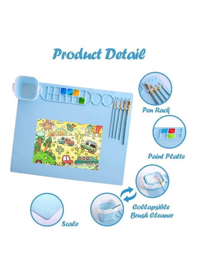 Abnaok Silicone Craft Mat 20X16Silicone Painting Mat With Cup Silicone Art Mat With 5 Paint Brush Silicone Creator Mat For Creator Kids Painting Resin Casting - Image 3