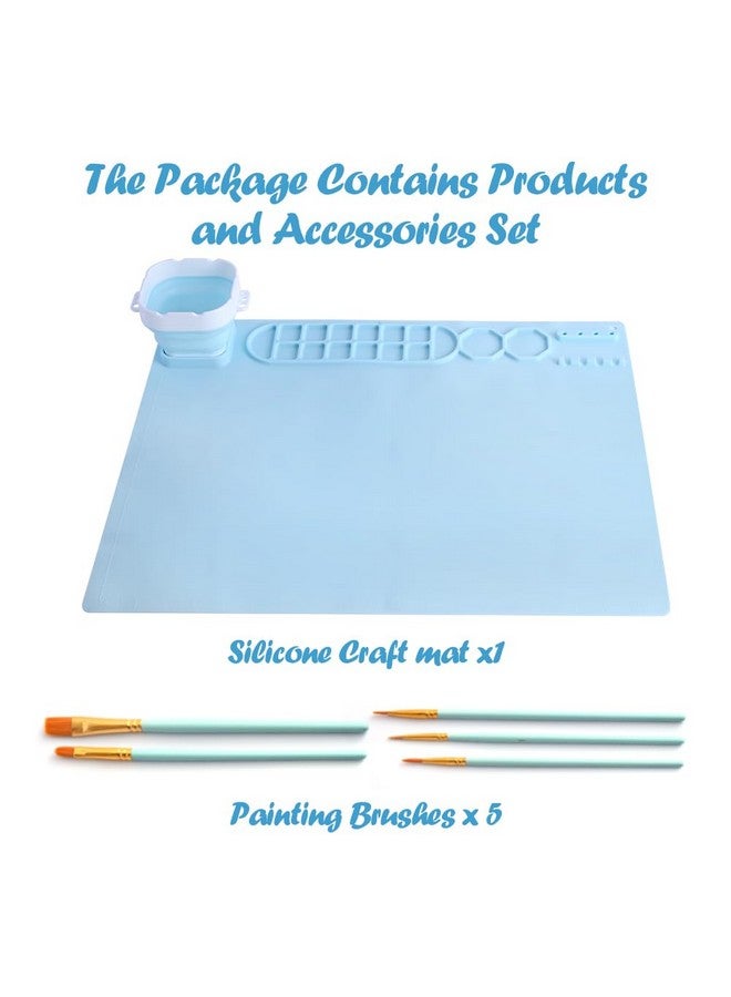 Abnaok Silicone Craft Mat 20X16Silicone Painting Mat With Cup Silicone Art Mat With 5 Paint Brush Silicone Creator Mat For Creator Kids Painting Resin Casting - Image 4