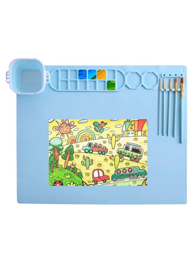 Abnaok Silicone Craft Mat 20X16Silicone Painting Mat With Cup Silicone Art Mat With 5 Paint Brush Silicone Creator Mat For Creator Kids Painting Resin Casting - Image 1