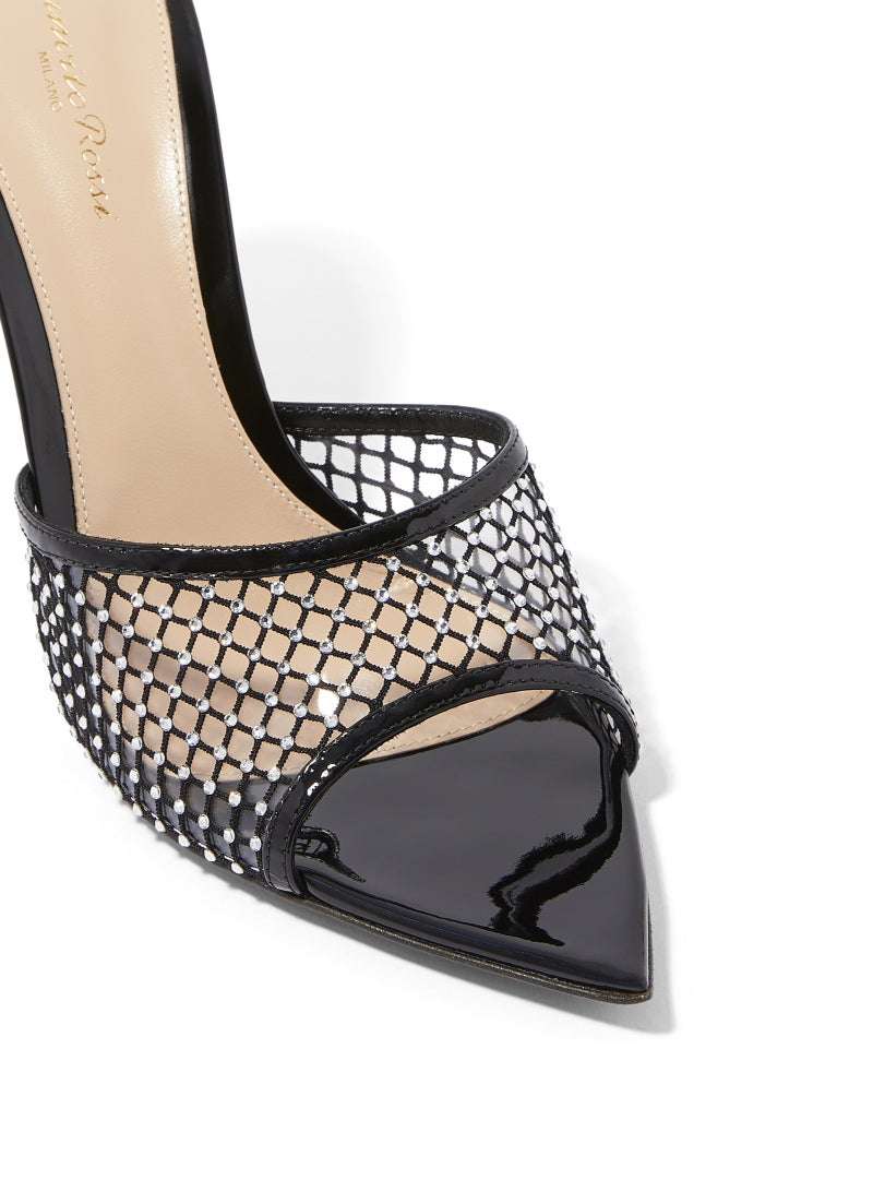 Loquat Women's Grid Rhinestone Pointed Toe One Line Design High Heeled Sandals Stiletto Heel Open Toe Slip On High Heels Slippers Black 8.5CM  - Image 4