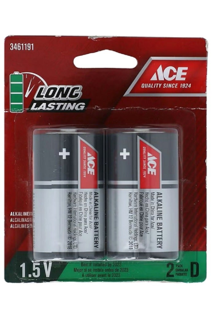 ACE 2-Piece 1.5V D Ultra Alkaline Multipurpose Durable Batteries