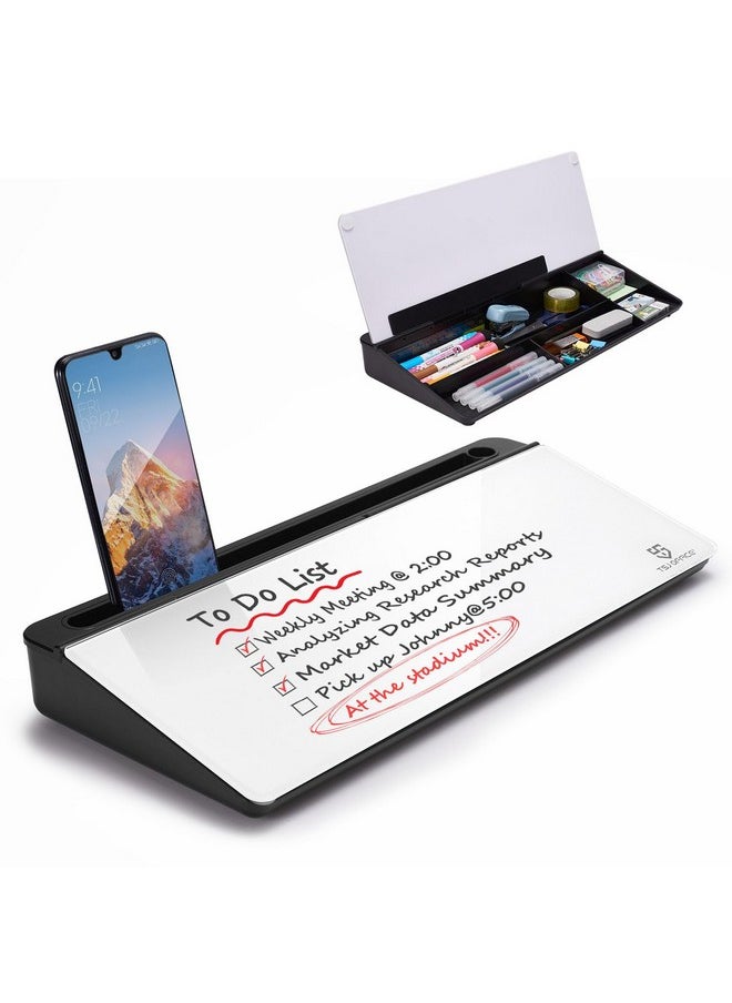 TSJ OFFICE TSJ OFFICE Small Glass Desktop Whiteboard Dry-Erase-Board - Computer Keyboard Stand White Board Surface Pad With Drawer, Desk Organizers With Accessories For Office, Home, School Supplies  - Image 1