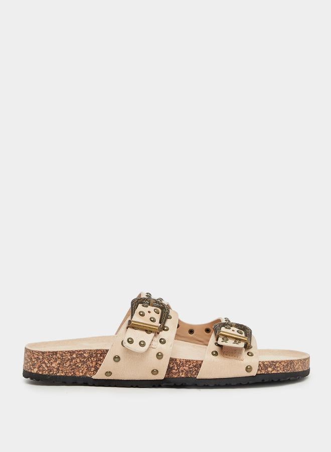 Styli Studded Buckle Accent Slip-On Sandals - Image 1