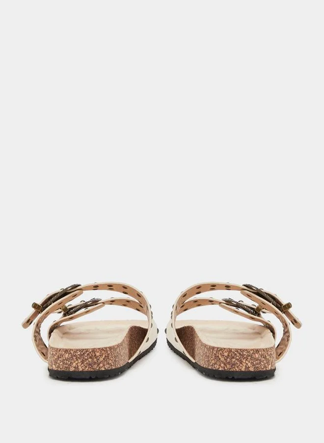 Styli Studded Buckle Accent Slip-On Sandals