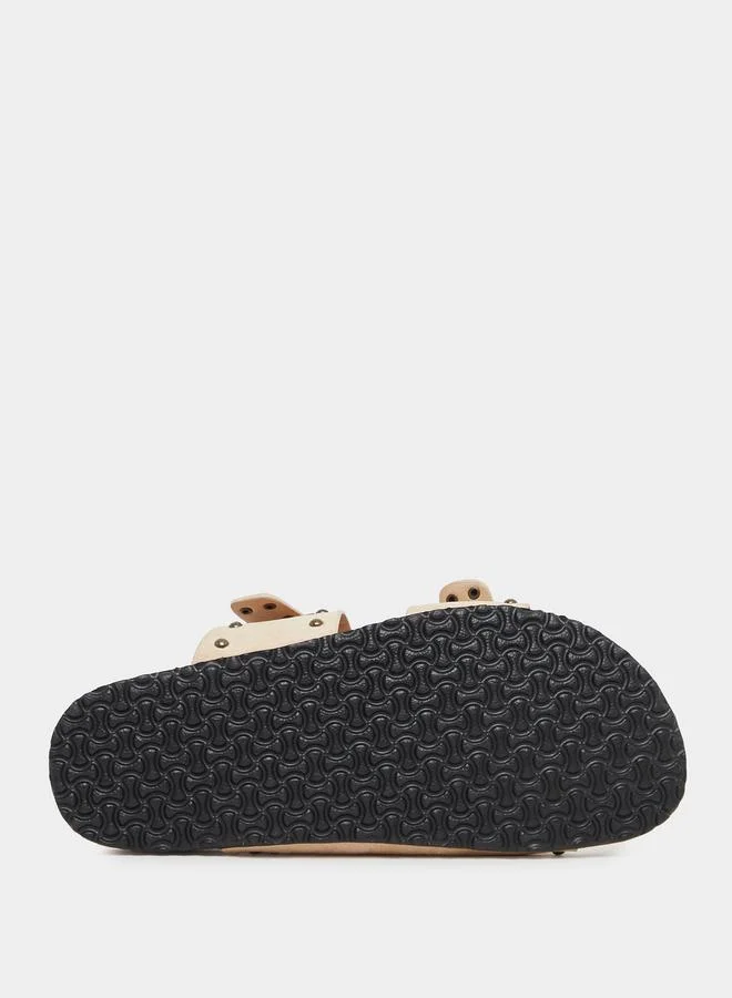 Styli Studded Buckle Accent Slip-On Sandals