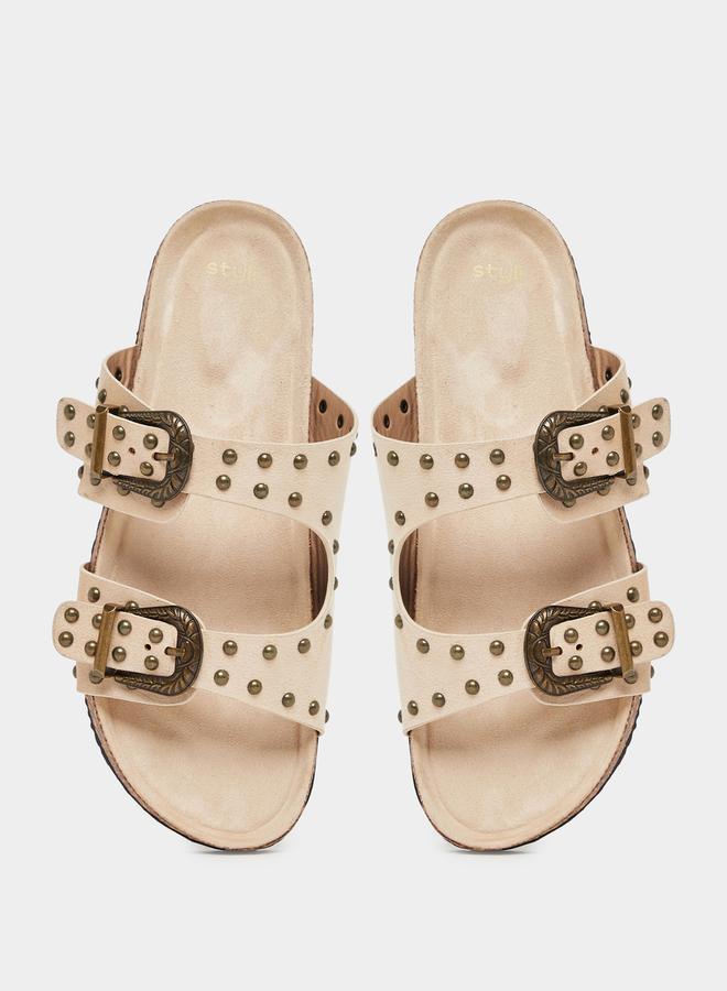 Styli Studded Buckle Accent Slip-On Sandals - Image 5
