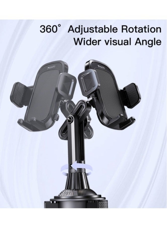 Yesido C195 Mobile Phone Holder Cup Mount – Tightly Grip Design, 360° Rotational Adjustable Car Cup Holder – Secure Fit for iPhone, Android, GPS, and More – Easy Installation, Black  - Image 3