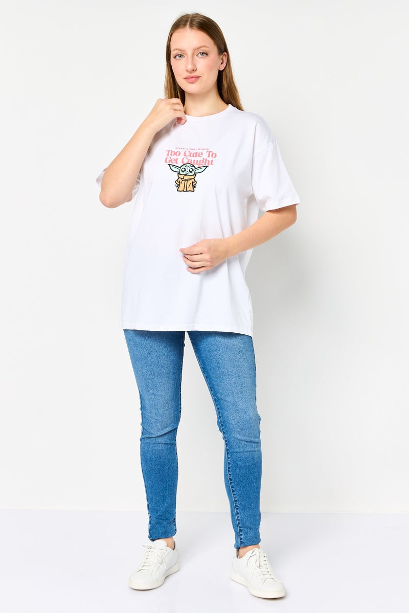Disney Star Wars Women Crew Neck Short Sleeve Graphic Print T-Shirt, White - Image 2