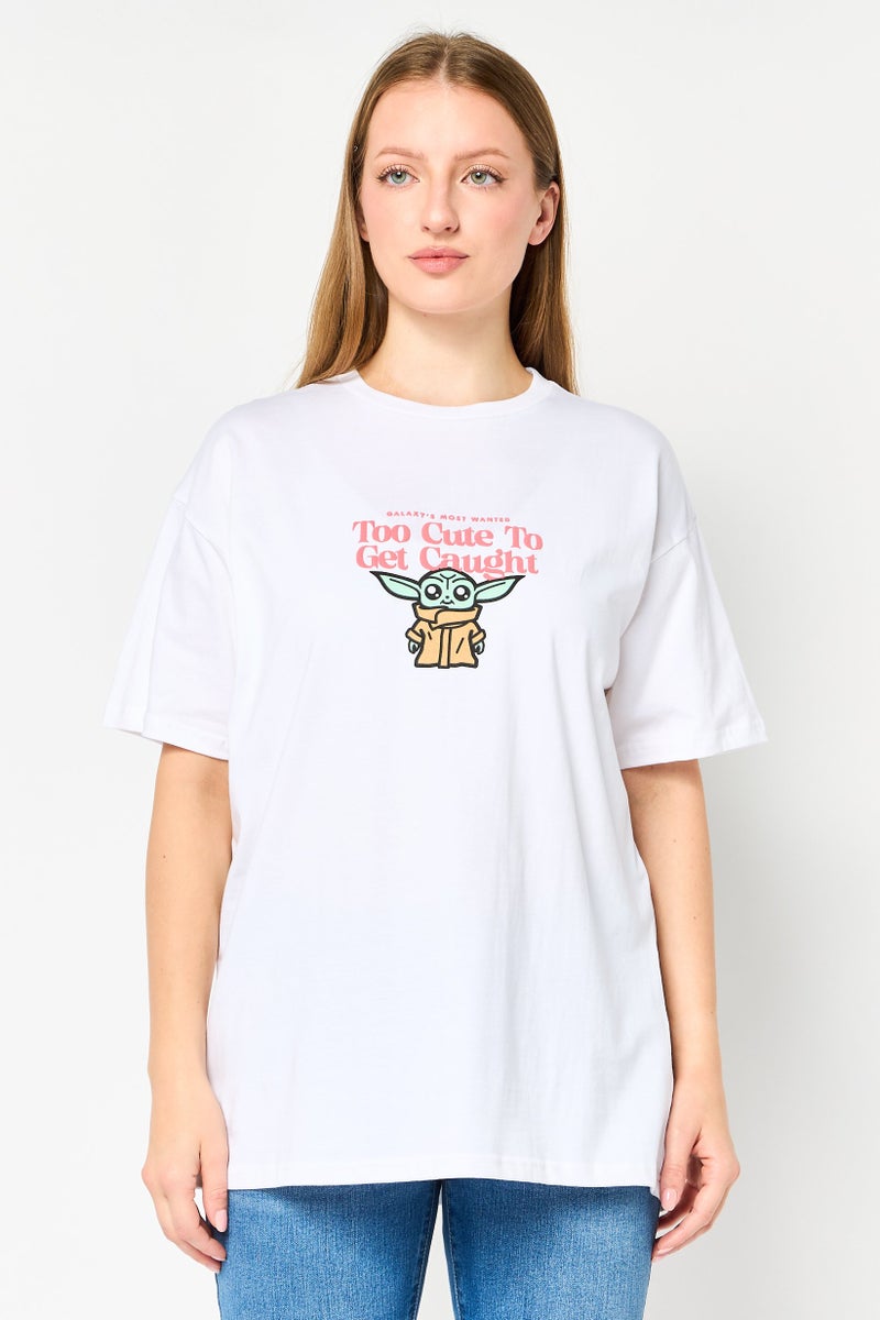 Disney Star Wars Women Crew Neck Short Sleeve Graphic Print T-Shirt, White - Image 1