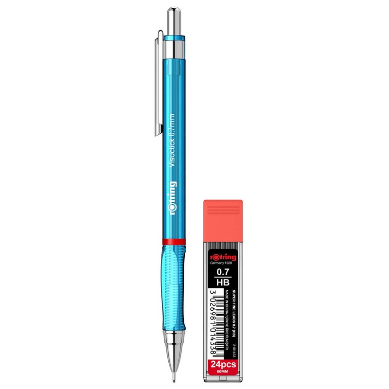 Rotring Visuclick Blue Mechanical Pencil 07mm for Drawing Writing Sketching Transparent ABS Plastic Body 12 HB Polymer Leads - Image 1