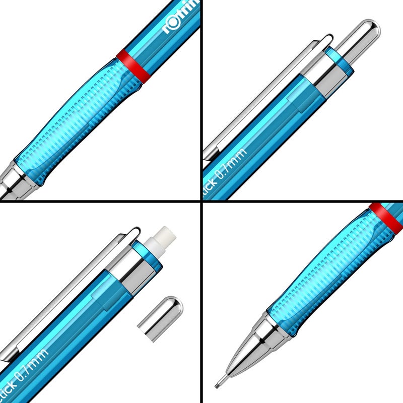 Rotring Visuclick Blue Mechanical Pencil 07mm for Drawing Writing Sketching Transparent ABS Plastic Body 12 HB Polymer Leads - Image 3