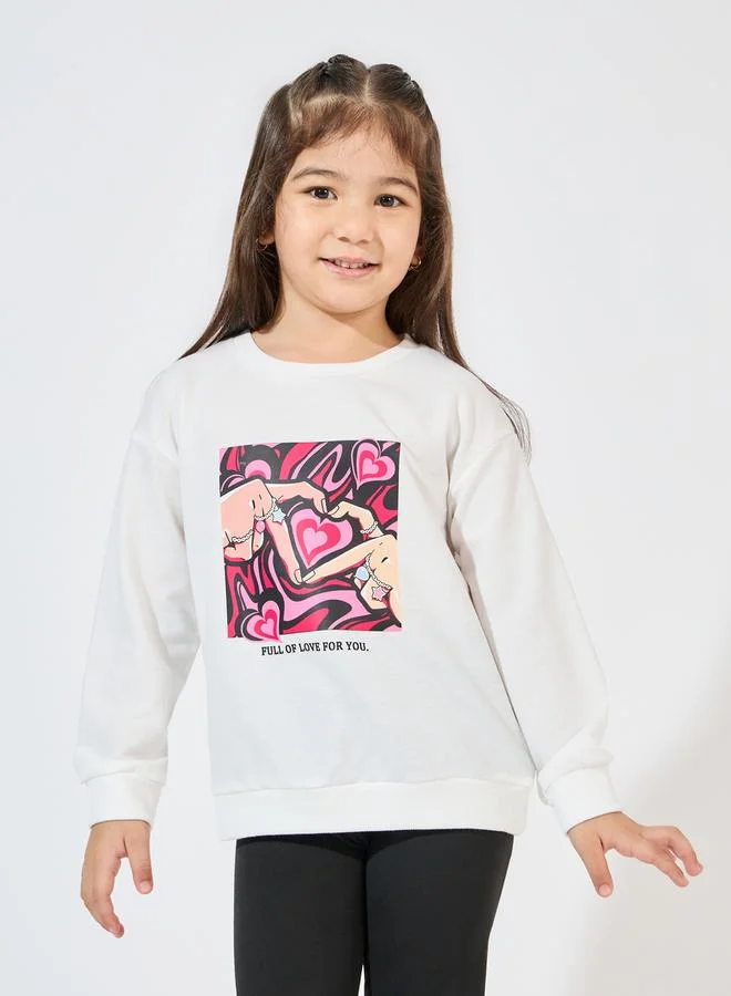Styli Heart Print Sweatshirt & Leggings Set