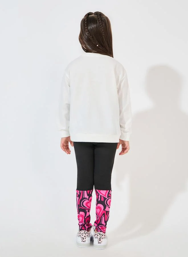 Styli Heart Print Sweatshirt & Leggings Set