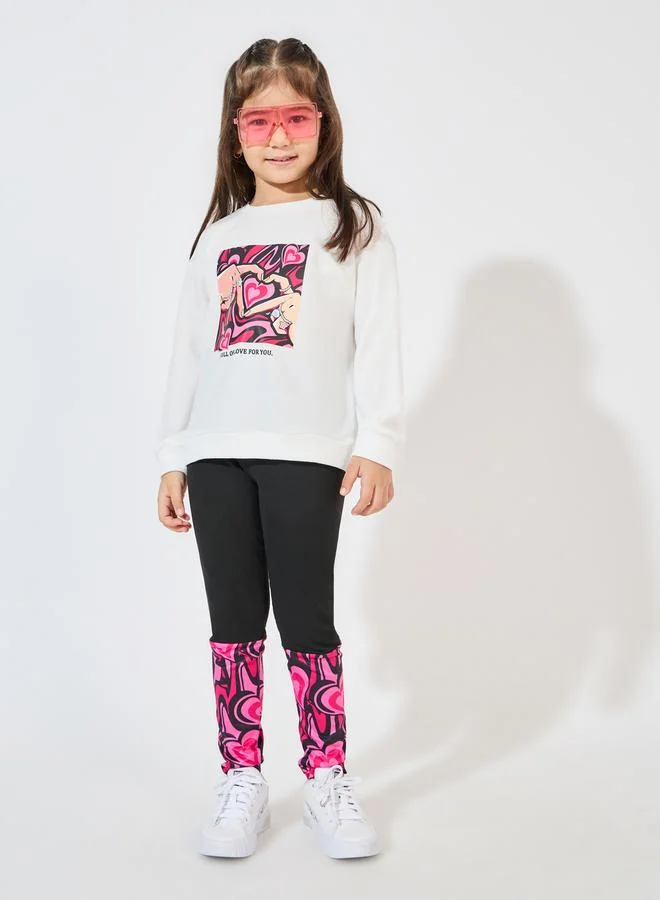 Styli Heart Print Sweatshirt & Leggings Set