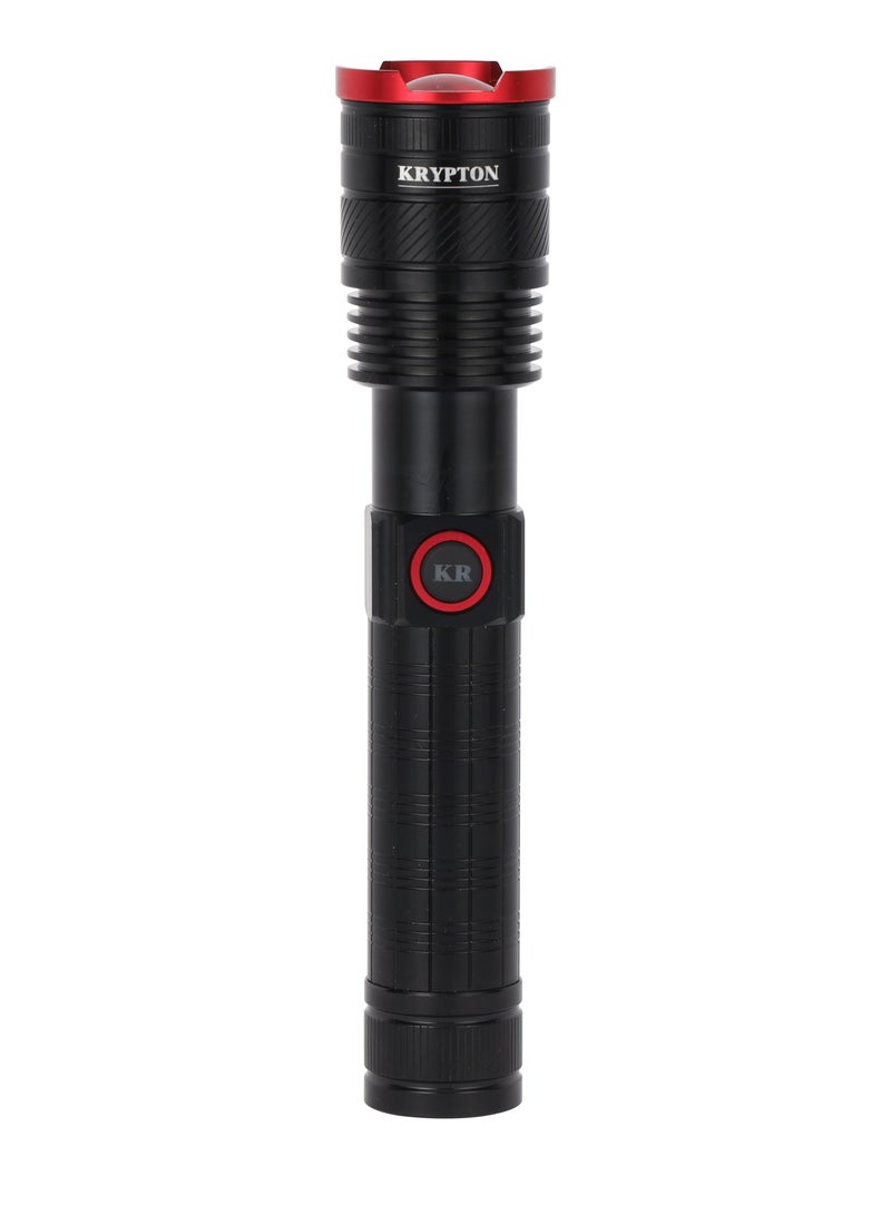 Krypton Zoomable LED Flashlight KNFL5442Z / 4000 mAh Battery, 1500 Lumen Brightness, Aircraft Aluminum Alloy /with Different Switch mode, Type-C Charging, SOS Modes/ Portable Design, Ideal for Camping, Travelling & More, 3Hrs Charging Time/Black Color - Image 1