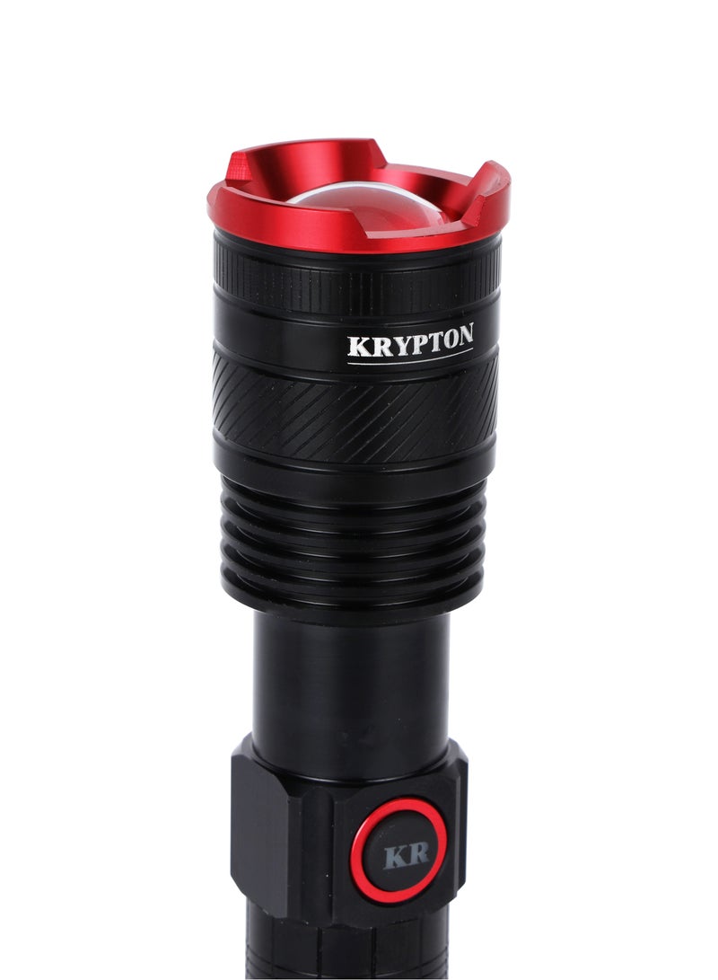 Krypton Zoomable LED Flashlight KNFL5442Z / 4000 mAh Battery, 1500 Lumen Brightness, Aircraft Aluminum Alloy /with Different Switch mode, Type-C Charging, SOS Modes/ Portable Design, Ideal for Camping, Travelling & More, 3Hrs Charging Time/Black Color - Image 4