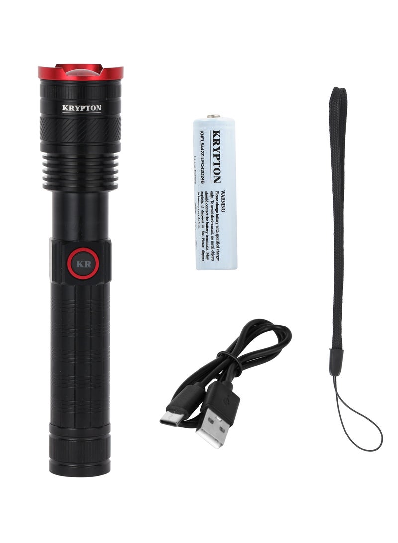 Krypton Zoomable LED Flashlight KNFL5442Z / 4000 mAh Battery, 1500 Lumen Brightness, Aircraft Aluminum Alloy /with Different Switch mode, Type-C Charging, SOS Modes/ Portable Design, Ideal for Camping, Travelling & More, 3Hrs Charging Time/Black Color - Image 5