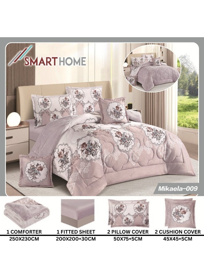 سمارت هوم مفرش سرير شتوي نفرين وجهين (وجه مخمل ووجه فرو) - مفرش بحشوة – طقم لحاف 6 قطع فاخر مزدوج كامل يشمل مفرش بحشوة 250×230 سم + واقي مرتبة مطاط 200×200+30 سم + 2 كيس مخدة 50×75+5 سم + 2 كيس وسادة مربعة 45×45+5 سم – مفارش نوم أنيقة فندقية ناعمة ودافئة للغرفة - Image 4