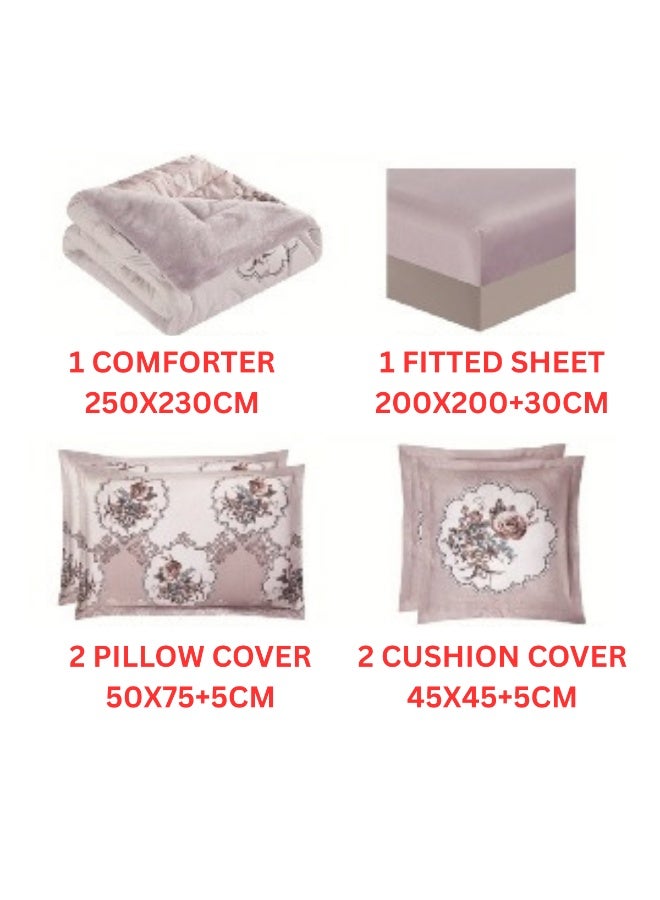 سمارت هوم مفرش سرير شتوي نفرين وجهين (وجه مخمل ووجه فرو) - مفرش بحشوة – طقم لحاف 6 قطع فاخر مزدوج كامل يشمل مفرش بحشوة 250×230 سم + واقي مرتبة مطاط 200×200+30 سم + 2 كيس مخدة 50×75+5 سم + 2 كيس وسادة مربعة 45×45+5 سم – مفارش نوم أنيقة فندقية ناعمة ودافئة للغرفة - Image 5