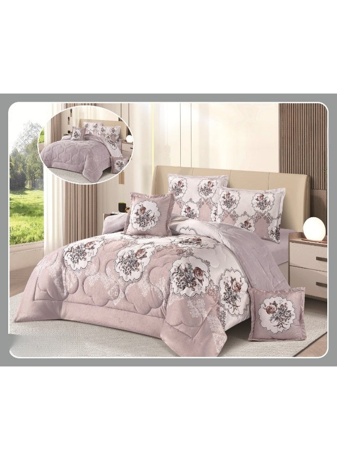 سمارت هوم مفرش سرير شتوي نفرين وجهين (وجه مخمل ووجه فرو) - مفرش بحشوة – طقم لحاف 6 قطع فاخر مزدوج كامل يشمل مفرش بحشوة 250×230 سم + واقي مرتبة مطاط 200×200+30 سم + 2 كيس مخدة 50×75+5 سم + 2 كيس وسادة مربعة 45×45+5 سم – مفارش نوم أنيقة فندقية ناعمة ودافئة للغرفة - Image 2