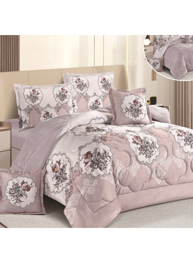 سمارت هوم مفرش سرير شتوي نفرين وجهين (وجه مخمل ووجه فرو) - مفرش بحشوة – طقم لحاف 6 قطع فاخر مزدوج كامل يشمل مفرش بحشوة 250×230 سم + واقي مرتبة مطاط 200×200+30 سم + 2 كيس مخدة 50×75+5 سم + 2 كيس وسادة مربعة 45×45+5 سم – مفارش نوم أنيقة فندقية ناعمة ودافئة للغرفة - Image 3