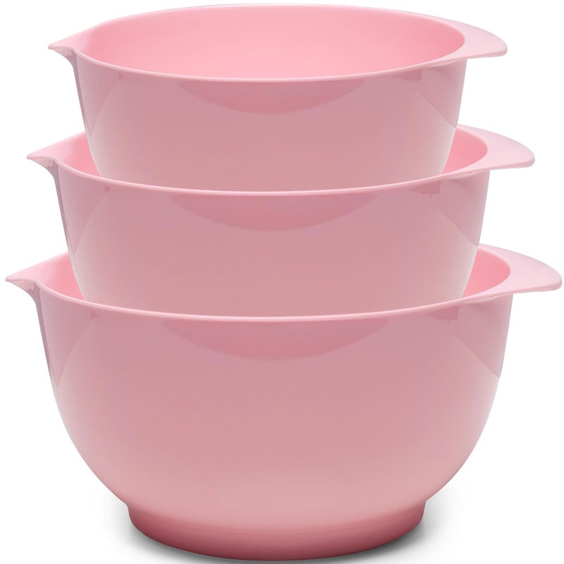 ZAROCRUS Nesting Melamine Mixing Bowl Set with Pour Spouts Set of 3 Nesting Design Saves Space NonSlip Size 2 29 and 39qt for Prepping Mixing Baking Cooking Pink
