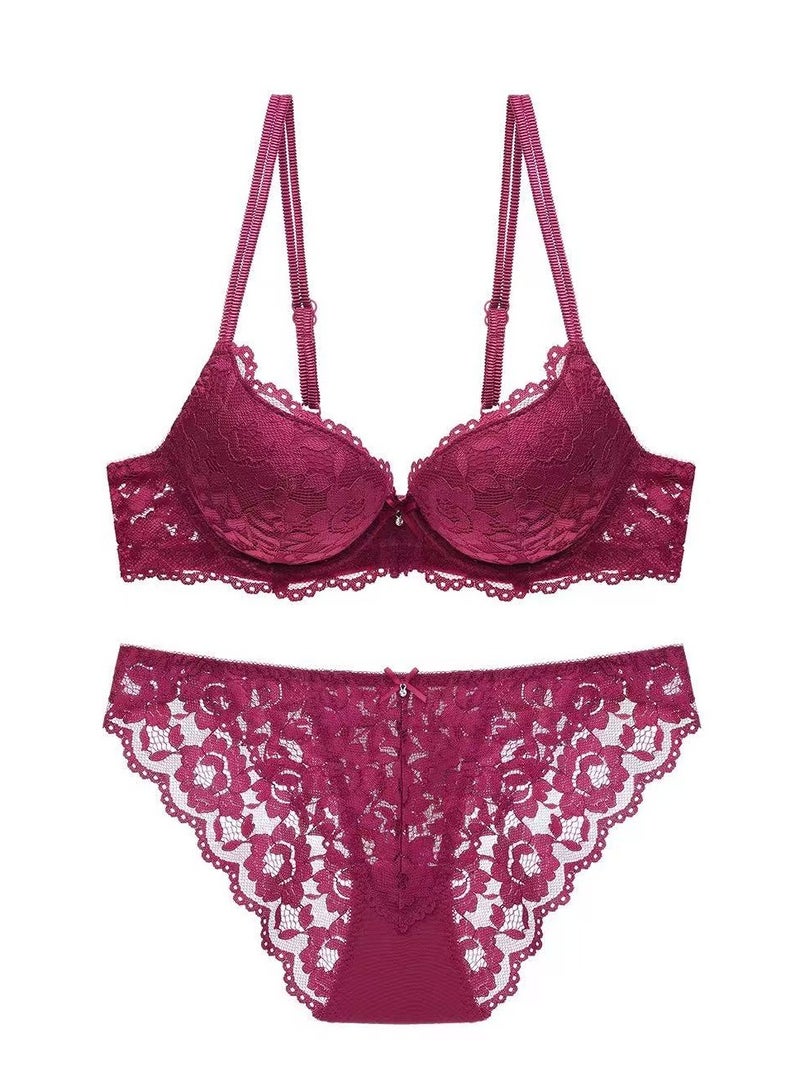 طقم حمالة صدر دانتيل للنساء مع سروال داخلي وحمالة صدر رافعة - Image 1