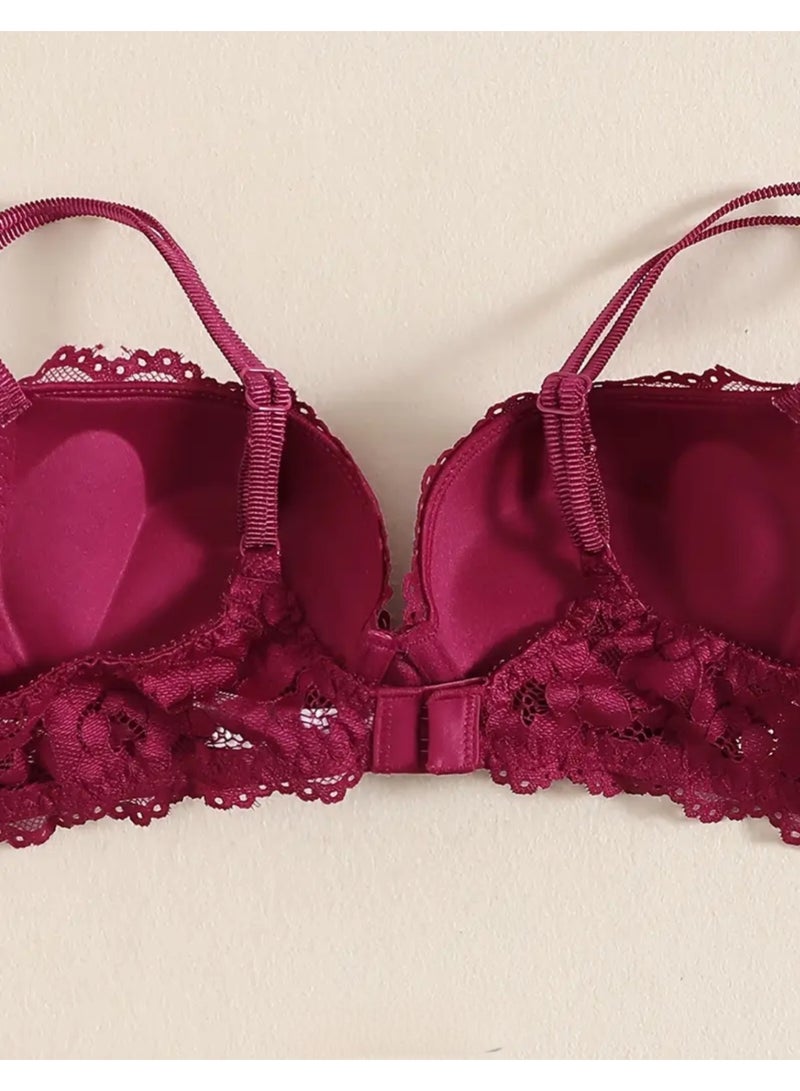 طقم حمالة صدر دانتيل للنساء مع سروال داخلي وحمالة صدر رافعة - Image 4