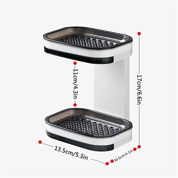 Riviox Plastic Wall Mounted Double Layers Soap Dish Saver with Drain Tray, Adhesive Sponge Holder No-Drilling Soap Holder for Shower Bathroom Kitchen - Image 4