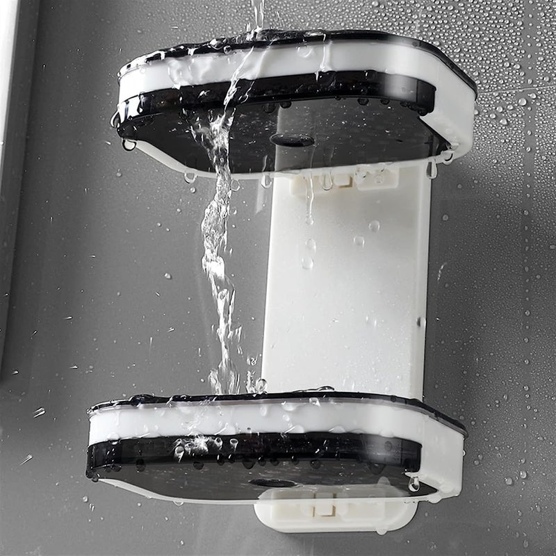 Riviox Plastic Wall Mounted Double Layers Soap Dish Saver with Drain Tray, Adhesive Sponge Holder No-Drilling Soap Holder for Shower Bathroom Kitchen - Image 5
