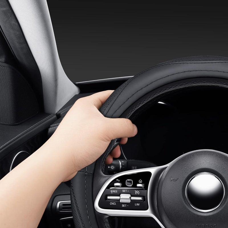 TAPHA Microfiber Leather 15" Universal Fit Car Steering Wheel Cover - Elastic, Breathable, Odorless, Black - Image 5