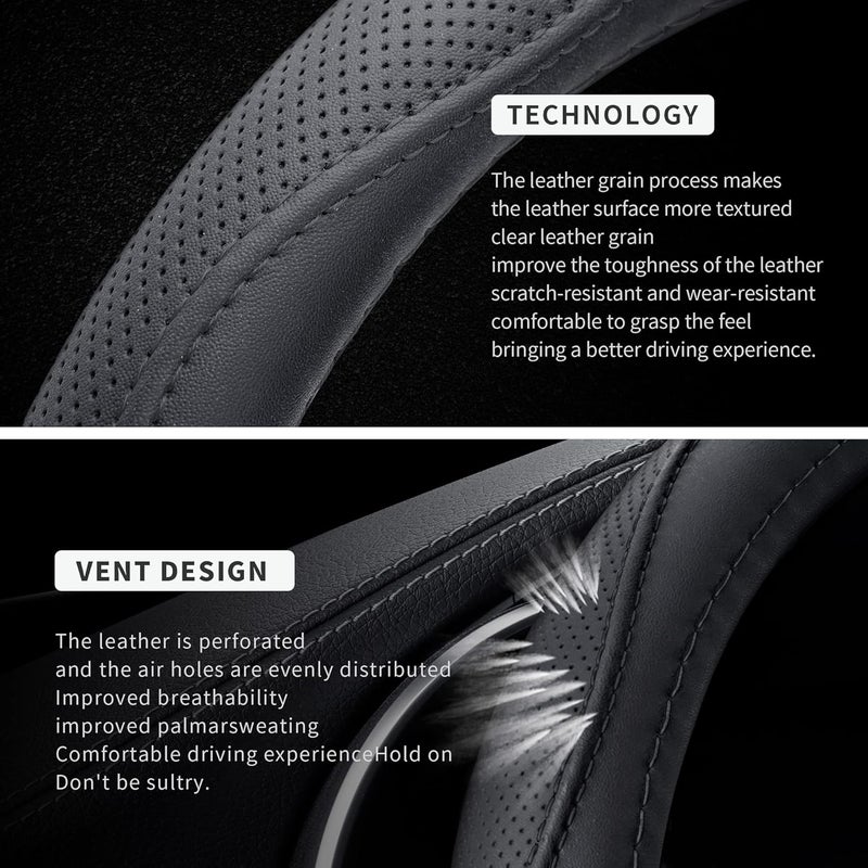 TAPHA Microfiber Leather 15" Universal Fit Car Steering Wheel Cover - Elastic, Breathable, Odorless, Black - Image 3