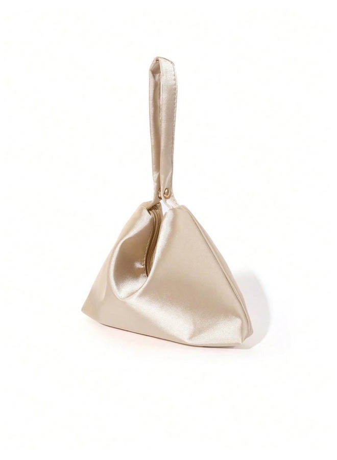 MakeMeChic Women's Satin Evening Bags Clutch Purse Wedding Dumpling Handbag, Champagne, One size - Image 4