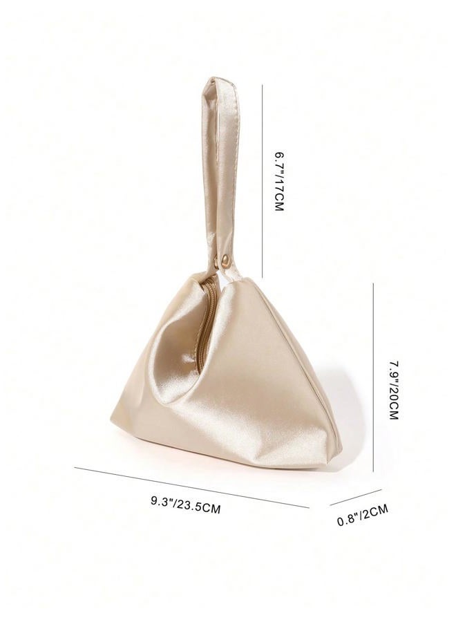 MakeMeChic Women's Satin Evening Bags Clutch Purse Wedding Dumpling Handbag, Champagne, One size - Image 5