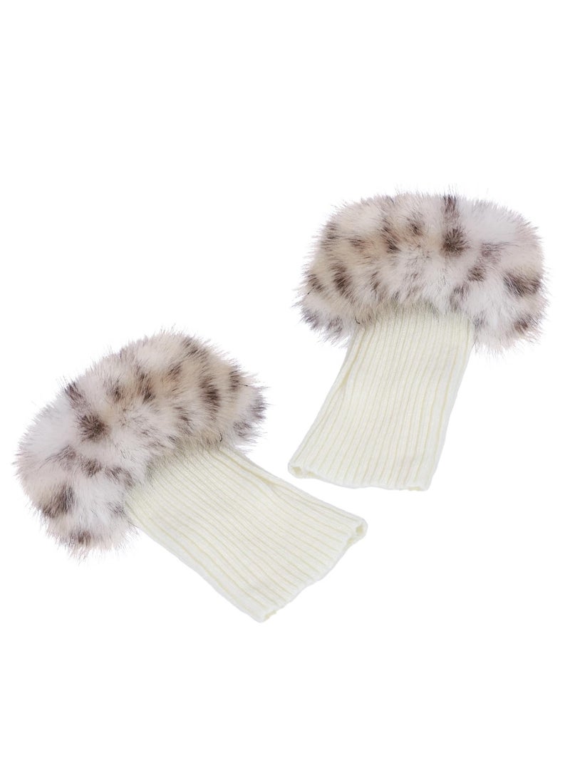 LA CARRIE Women Faux Fur Plush Leg Warmers Short Furry Fuzzy Leg Cuffs Girls Winter Knitted Boot(Khaki Leopard Printed) - Image 1