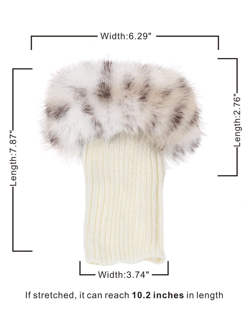 LA CARRIE Women Faux Fur Plush Leg Warmers Short Furry Fuzzy Leg Cuffs Girls Winter Knitted Boot(Khaki Leopard Printed) - Image 4