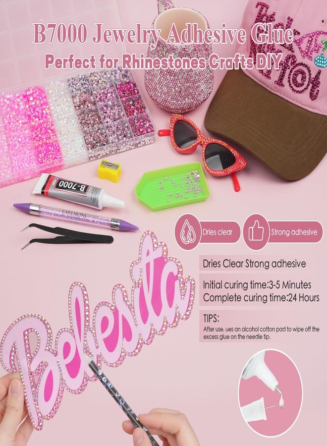EARLMONI Resin Jelly Rhinestones for Bedazzling, EARLMONI Multi Colord Bedazzler Kit with 15ml B7000 Rhinestone Glue Rhinestone Pen Tool for Clothes Nail Art (Pink, 3/4/5/6MM) - Image 2