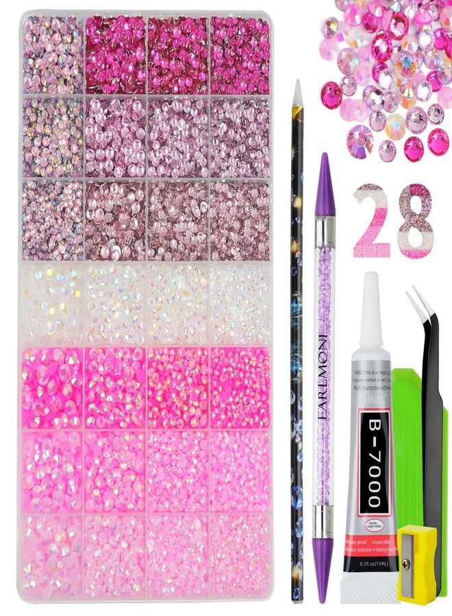 EARLMONI Resin Jelly Rhinestones for Bedazzling, EARLMONI Multi Colord Bedazzler Kit with 15ml B7000 Rhinestone Glue Rhinestone Pen Tool for Clothes Nail Art (Pink, 3/4/5/6MM) - Image 1