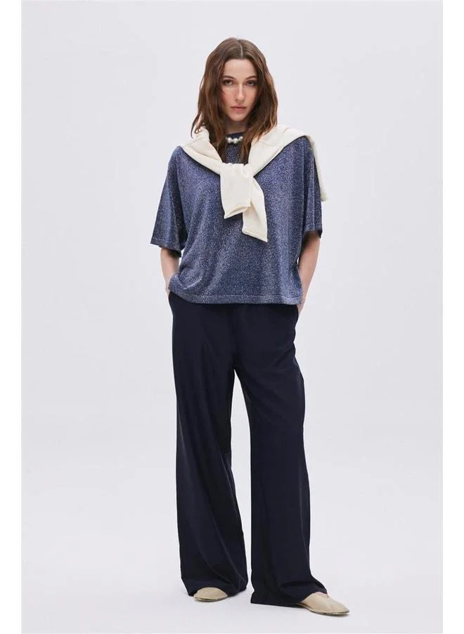 Sherin Navy Blue Waist Elasticated Laced Pants.
