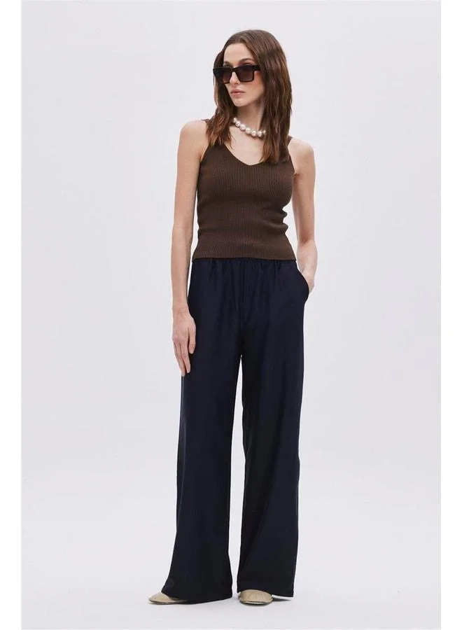 Sherin Navy Blue Waist Elasticated Laced Pants.
