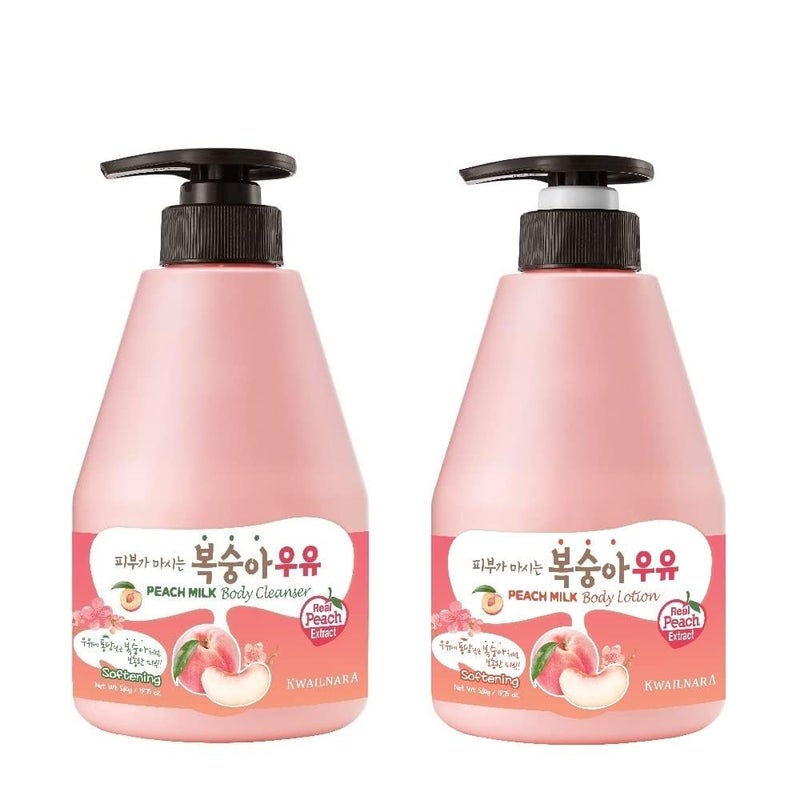 WELCOS KWAILNARA Peach Milk Body Lotion  Body Wash Set  Hydrating  Nourishing Korean Skincare Set with Peach Extract 560 g  1975 oz Each