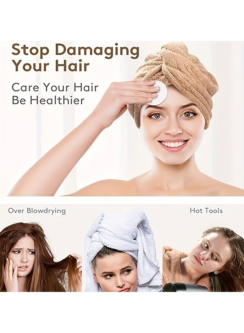 سوكاني ٣ قطع منشفة شعر ميكروفايبر، منشفة شعر ماصة للغاية وسريعة التجفيف للنساء والشعر المجعد، عمامة شعر ناعمة للشعر المبلول، مضادة للتقصف، بألوان رمادي وكاميل غامق وكاميل فاتح - Image 4