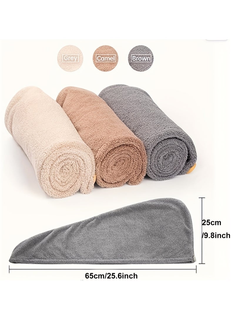 سوكاني ٣ قطع منشفة شعر ميكروفايبر، منشفة شعر ماصة للغاية وسريعة التجفيف للنساء والشعر المجعد، عمامة شعر ناعمة للشعر المبلول، مضادة للتقصف، بألوان رمادي وكاميل غامق وكاميل فاتح - Image 2