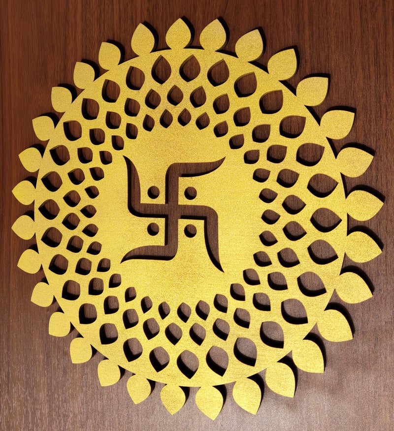 My Dream Carts Golden Round Decorative Wall Art Mdf Wooden Swastika Chakra For Temple, Living Room, Office, Hotel, Home Decor Items, Gift Item, Mandala Wall Hanging For House Decoration 15x15 CM - Image 5