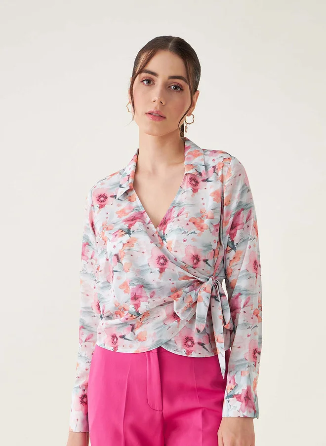 Salt Attire SALT ATTIRE Floral Printed Wrap Top