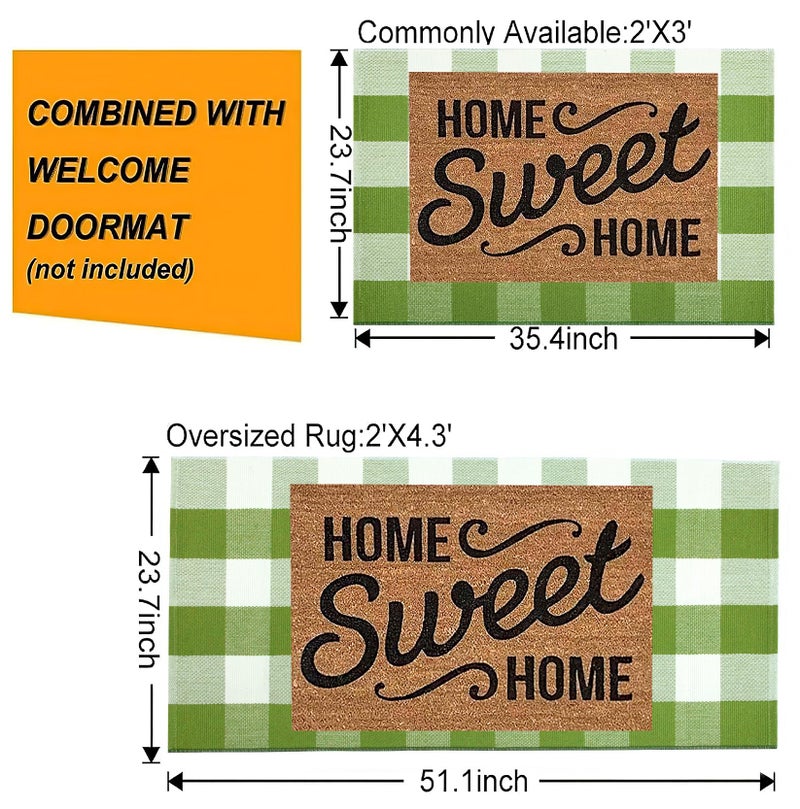 BUAGETUP Buffalo Plaid Outdoor Rug 24''x51''Green and White Checkered Front Porch Rug Cotton Woven Washable Door Mat Outdoor for Layered Hello Welcome Door Mat Farmhouse Entryway - Image 3