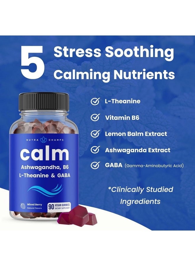 NutraChamps NutraChamps Calm Gummies, Stress Gummies Supplement with Ashwagandha, L-Theanine, GABA, Vitamin B6 & Lemon Balm, 90 Gummies (Pack of 2) - Image 3