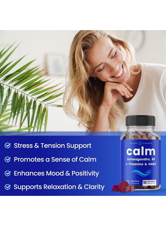 NutraChamps NutraChamps Calm Gummies, Stress Gummies Supplement with Ashwagandha, L-Theanine, GABA, Vitamin B6 & Lemon Balm, 90 Gummies (Pack of 2) - Image 4